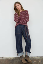 Load image into Gallery viewer, STRIPE LONG SLEEVE CUFFED RELAXED KNIT TOP
