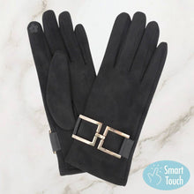 Load image into Gallery viewer, Gold Buckle Accent Faux Suede Smart Touch Winter Gloves
