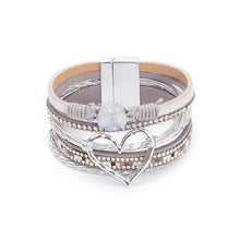 Load image into Gallery viewer, Boho Layered Heart Charm Rhinestone Magnetic Bracelet
