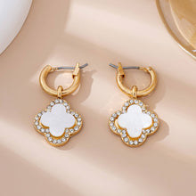 Load image into Gallery viewer, MOP Rhinestone Clover Drop Hoop Earrings | 80E61604
