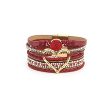 Load image into Gallery viewer, Boho Layered Heart Charm Rhinestone Magnetic Bracelet
