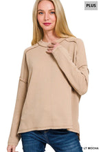 Load image into Gallery viewer, Plus Raised Rib Raw Edge Boat Neck Long Sleeve Top Zenana
