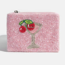 Load image into Gallery viewer, Cherry Glass Martini Beaded Coin Purse
