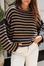 Load image into Gallery viewer, Oversized Exposed seam Batwing Sleeve Stripe Knit sweater
