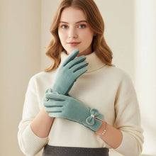 Load image into Gallery viewer, Bow Knot Trim Accent Soft Boucle Texture Smart Touch Winter Gloves
