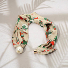 Load image into Gallery viewer, SECRET BOX_Pearl Accent Christmas Snowman Print Fabric Scarf Magnetic Necklace
